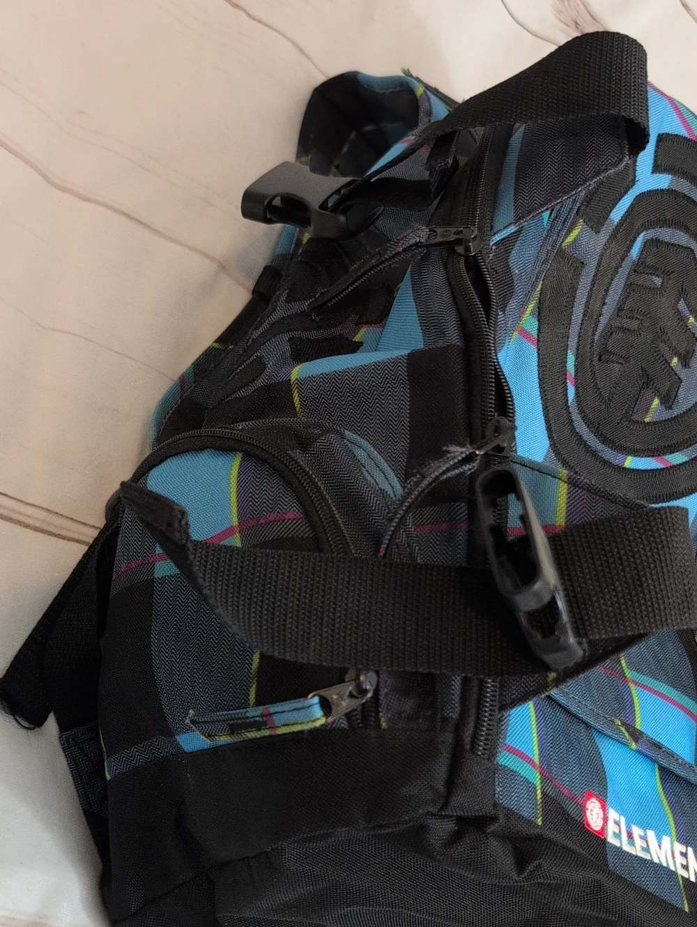 Vintage 2000s Element Backpack Y2K Skate Blue Plaid Skateboard Streetwear